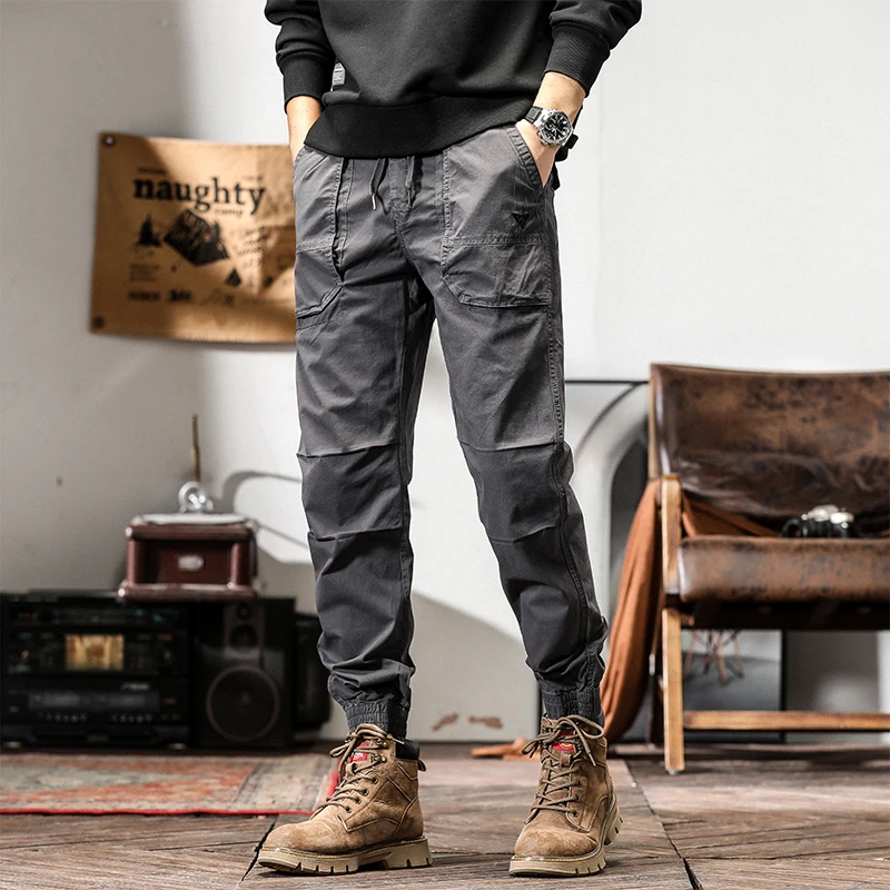 

2023 Men's Casual Pants Cotton Loose Sports Pants Fashion Simple Binding Feet Outdoor Hip Pop Streetwear Cargo Pants Jogger Men