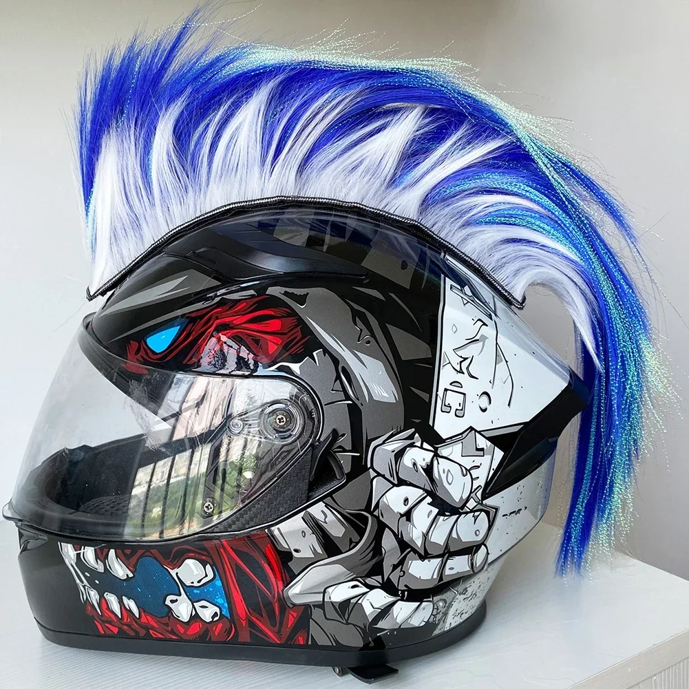 Mohawk helm Wig dekorasi sepeda motor, Wig helm sepeda motor, Wig dekorasi wajah penuh Off Road, stiker tempel rambut