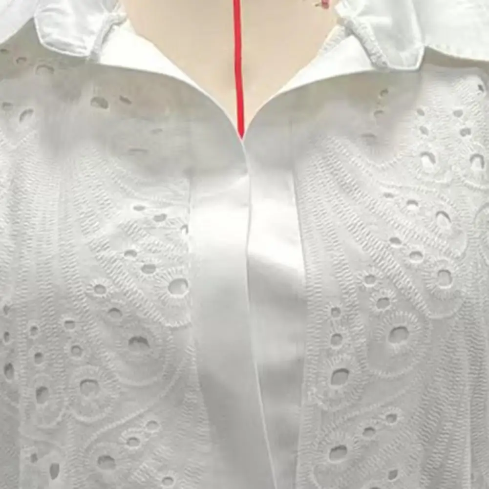 

Hollow Out Fashion Eyelet 2 Piece Set Loose Lapel Button Long Sleeved Shirt Shorts Suit 2025 Spring Summer Beach Lady Set Office