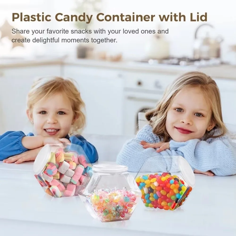Portable Hexagonal Candy Cookie Jar Clear with Lid Packaging Jars Plastic High-capacity Food Storage Container Kitchen Supplies