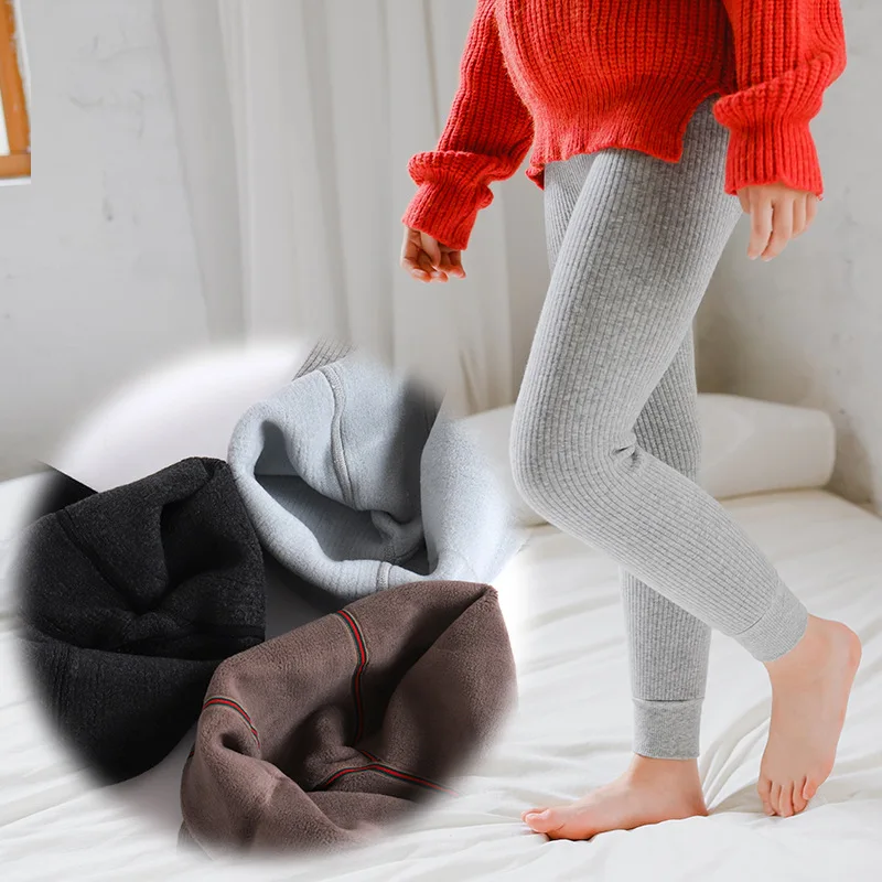 

Леггинсы для девочек на осень и зиму, корейский стиль, имитация кашемира, леггинсы в полоску, утолщенные брюки на флисовой подкладке, детские теплые брюки из чесаного хлопка, мягкая домашняя одежда