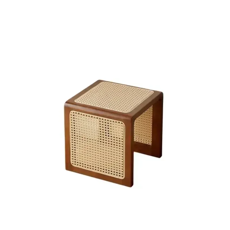 Aesthetic Style Solid Wood Rattan Side Table Japanese Balcony Window Sofa Small Coffee Table Placeholder Retro Bedside Table