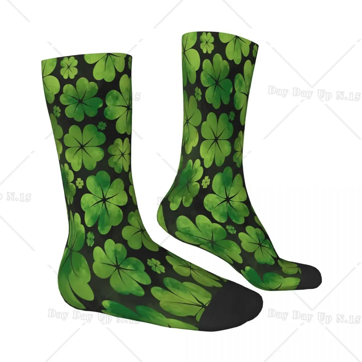 Lucky Shamrock Four Clover Pattern Watercolor Leaf Socks Male Mens Women Autumn Stockings Harajuku