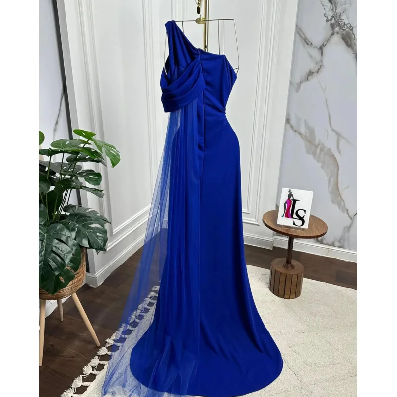 Indie Saudi One Shoulder Prom Gown Women Beaded Blue Party Evening Dress Floor Length Formal Occasion Dresses 2025 Customized