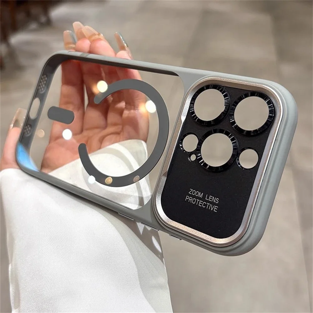 حافظة حماية فاخرة للعدسات المعدنية المغناطيسية لهاتف آيفون 17 16 15 14 13 Pro Max Plus لغطاء شفافة أكريليك Magsafe #6