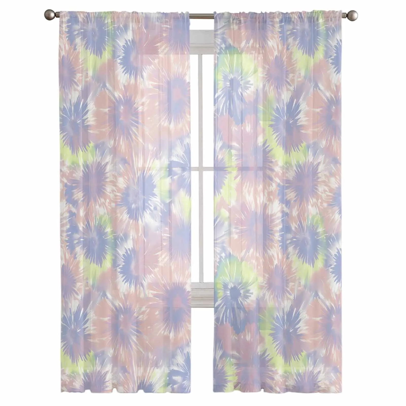 Tie Dye Ethnic Style Abstract Watercolor Tulle Curtains for Living Room Bedroom Sheer Voile Curtain Home Decor Kitchen Curtain