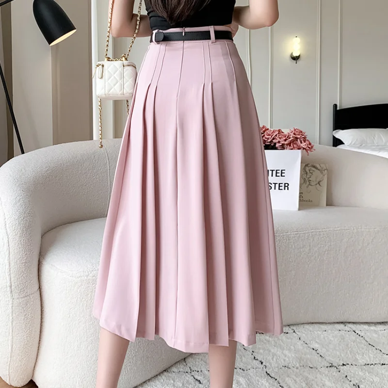 New Spring Summer High Waist Midi Pleated Skirts Womens Fashion A-line Casual Suit Skirt Ladies Elegant Vintage Umbrella Skirt