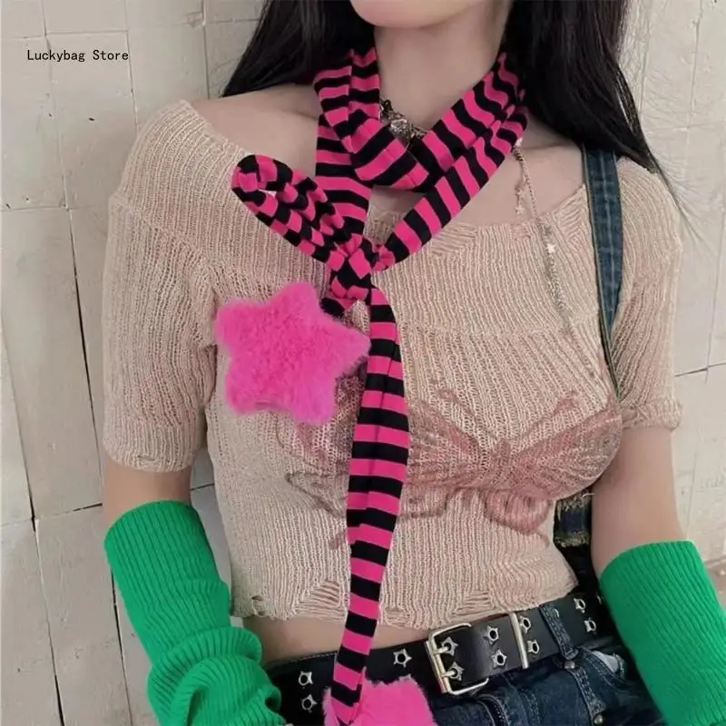 Fashion Skinny Scarf Striped Cotton Long Scarf Eye Catching Plush Star Scarves