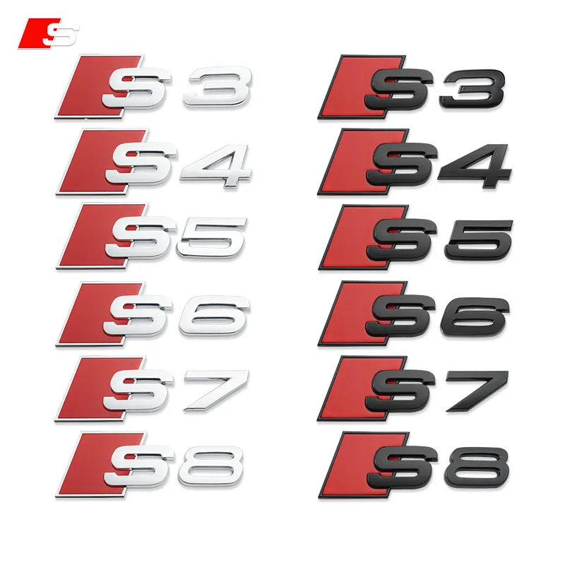 1PCS 3D ABS Numbers Letters S3 S4 S5 S6 S7 S8 Emblem for Audi S series Car Fender Trunk Rear Logo Sticker Black/Silver Styling