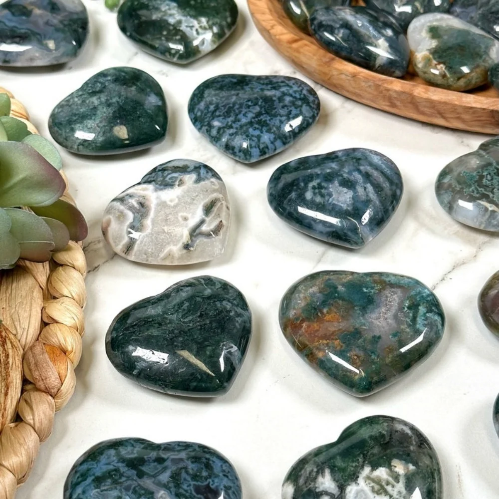 1pc Moss Agate Heart, Moss Agate Heart Carving, Natural Moss Agate, Moss Agate Heart Palmstone, Perfect Holiday Gift