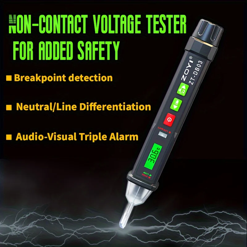 

Voltage Tester Pen with Built-In Thermometer - Multi-Range 12-48V AC/DC Detection, Battery Operated (No Battery Included)