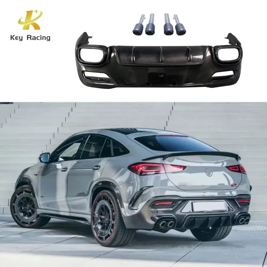 Real Carbon Fiber B Style Rear Bumper Diffuser Lip With Exhaust Tips For Mercedes-Benz GLE Class C167 GLE 53 63 Coupe AMG