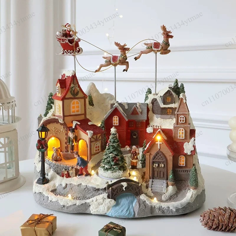European Christmas Micro Landscape Tabletop Ornament Electric Rotating Train Music Box Christmas Tree Music Box Gift