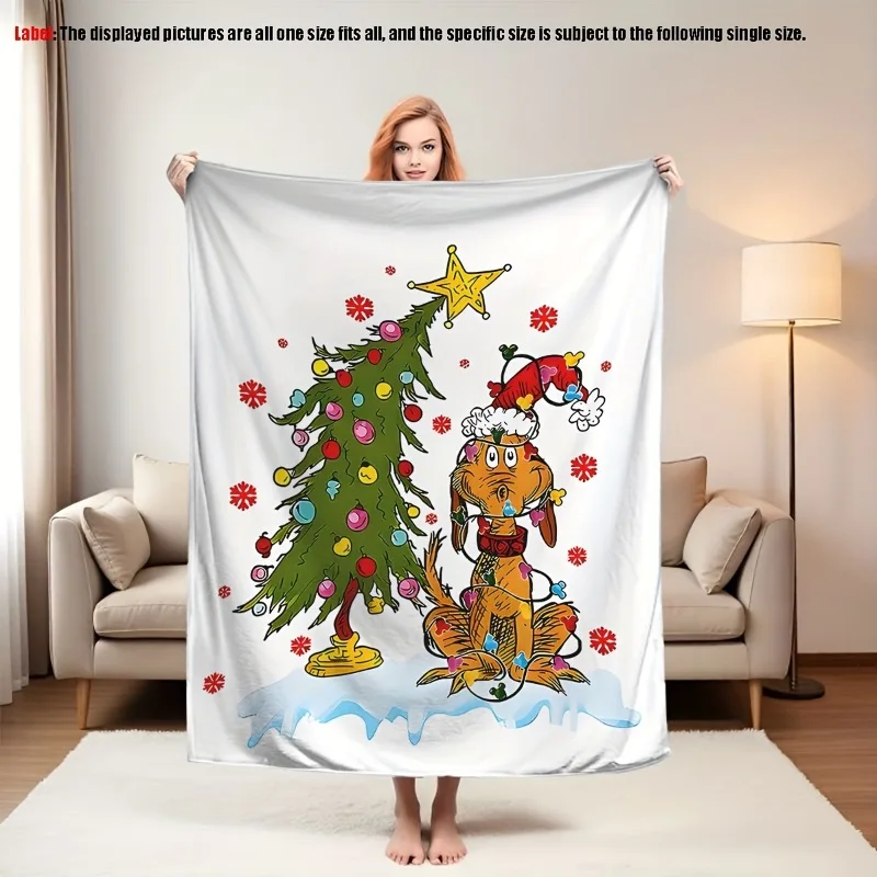 1pc Christmas Cartoon Green Monster Print Blanket Soft and Comfortable Throw Ideal for Decorating Rooms Beds Sofas Offices
