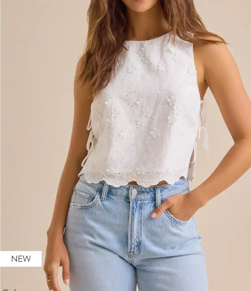 Split Side Crop Top Women Tie Side Tank Top Sleeveless Floral Print Crewneck Going Out Summer Peplum Shirts