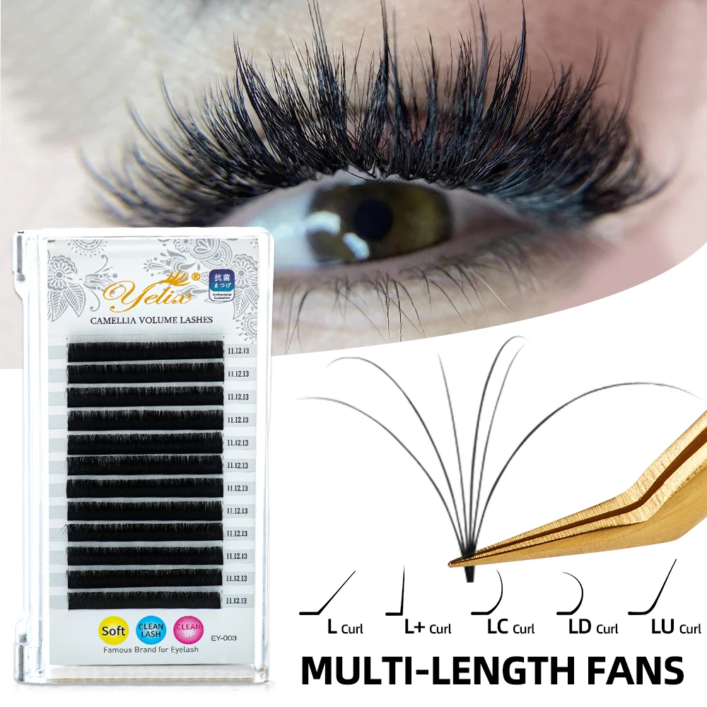 Yelix Camellia Easy Fan Premade Volume Fans Lash Extensions Natural Soft Wispy Fluffy Individual Salon Lash Artists Beauty Pro