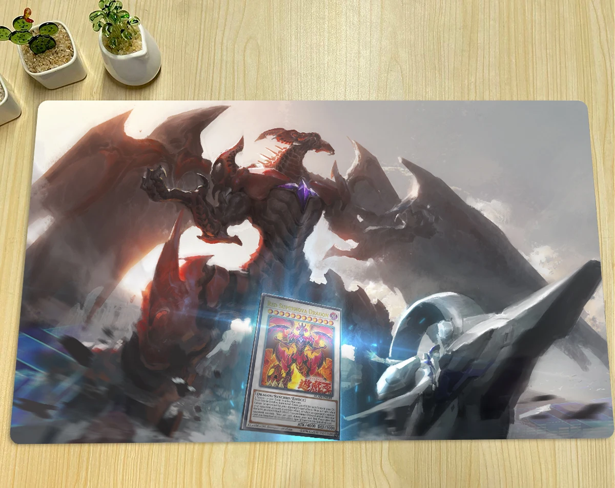 YuGiOh Play Mat Red Supernova Dragon TCG CCG Board Game Trading Card Game Mat Anime Gaming Mouse Pad Rubber Desk Mat Zones & Bag