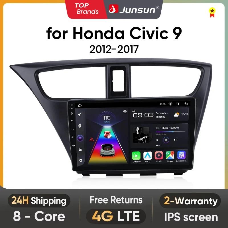 Junsun-Radio de coche para Honda Civic Hatchback 9 FK FB 2012-2017, CarPlay inalámbrico, Android, RDS, 4G, WiFi, Unidad Principal