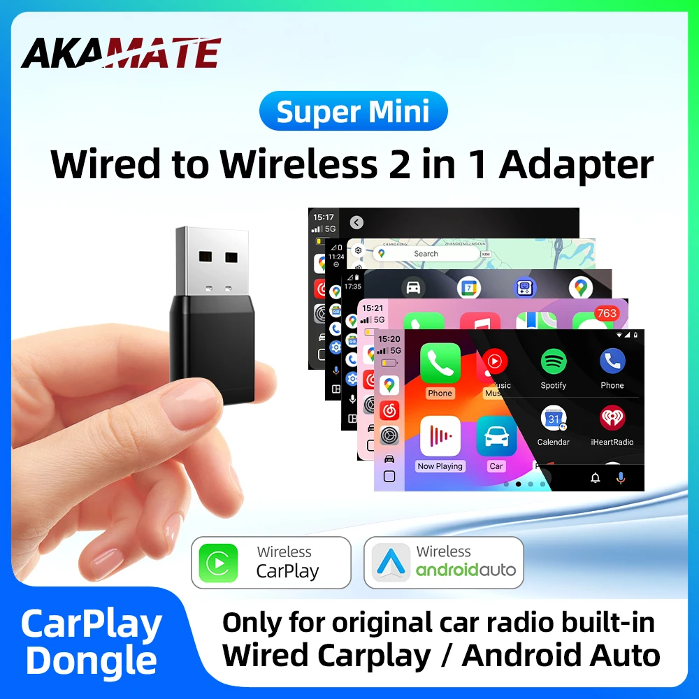 Wireless CarPlay Android Auto 2IN1 Type-C USB Wired to Wireless CarPlay Android Auto Adapter Bluetooth for VW Audi Volvo Toyota
