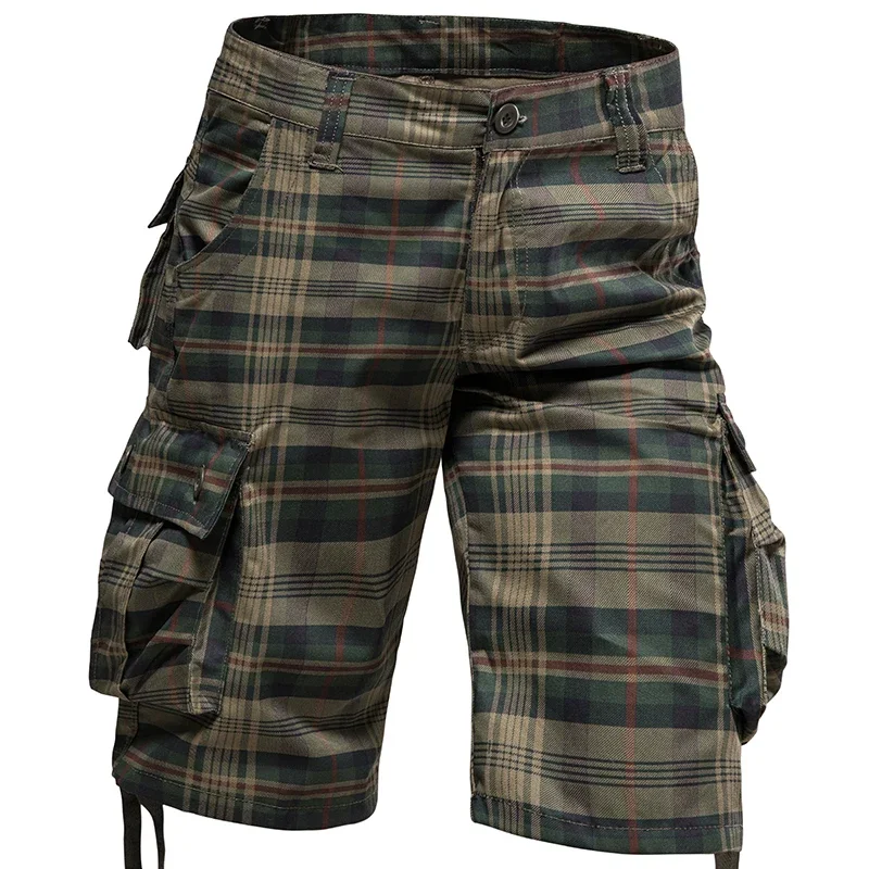 

Men's Medium Pants Summer Cotton Comfortable Outdoor Sports Beach Pants Trend Plaid Shorts Loose Straight Large Size Cargo Pants