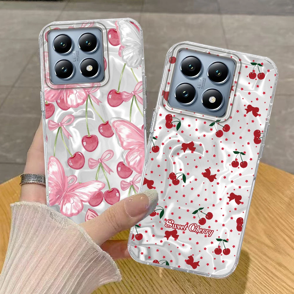INS Mädchen-Print Damen Handyhülle für Xiaomi 15T 13T 14T Pro 11 Lite NE Poco X5 X6 X7 M6 C65 C61 M5S – Süße Kirsch-Softback-Handyhülle