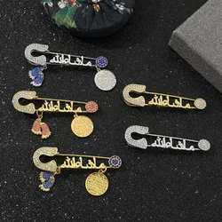 Islamic Arabic Mashallah As God Wills Letters Soles Brooches Pins for Women Luxury Elegant Jewelry Lapels Pin Accessories Gift