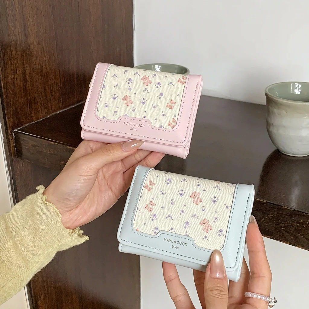 Cute Bear Wallet Korean-Style Trifold Short Wallet Women'S Card Holder Wallet Versatile For Women Daily Outings Outfit Matching