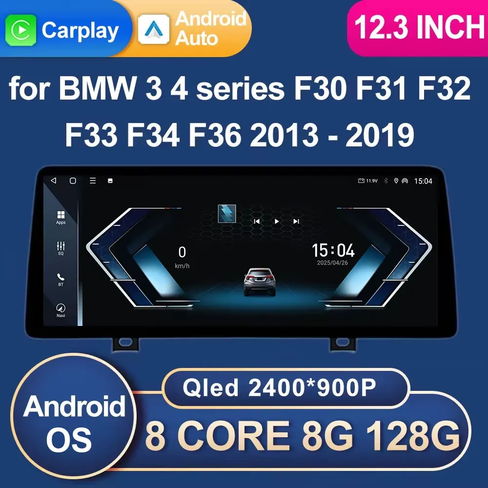 Android 15 CarPlay for BMW 3/4 Series F30 F31 F32 F33 F34 F36 2013 - 2019 NBT/EVO System Car Video Multimedia Player WiFi GPS