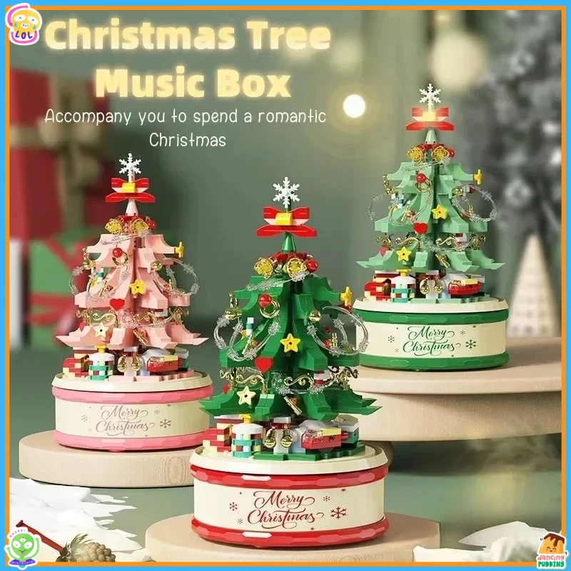 

KK Christmas Gift Children Santa Claus Christmas Tree Mini Music Box Model Miniature Building Blocks Toy Adult Gift