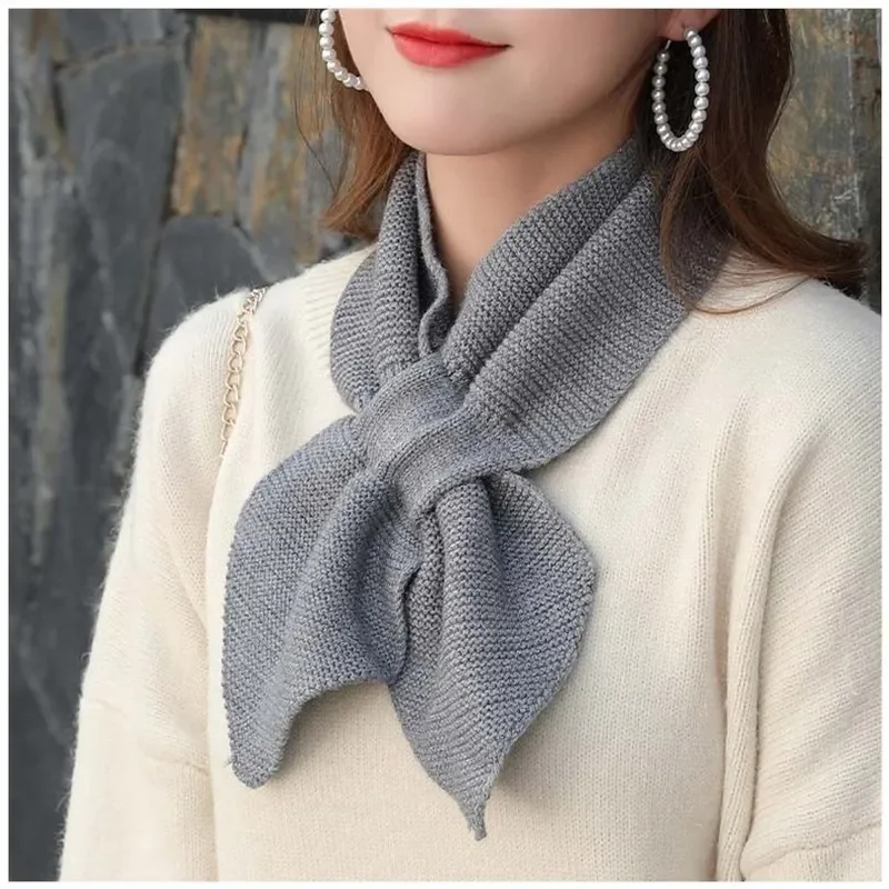 1pcs New Women Casual Cross Fishtail Scarf Straps Shawl Ladies Autumn Winter Scarf Soft Neck Scarf Girls Knitted Sweater Bowtie