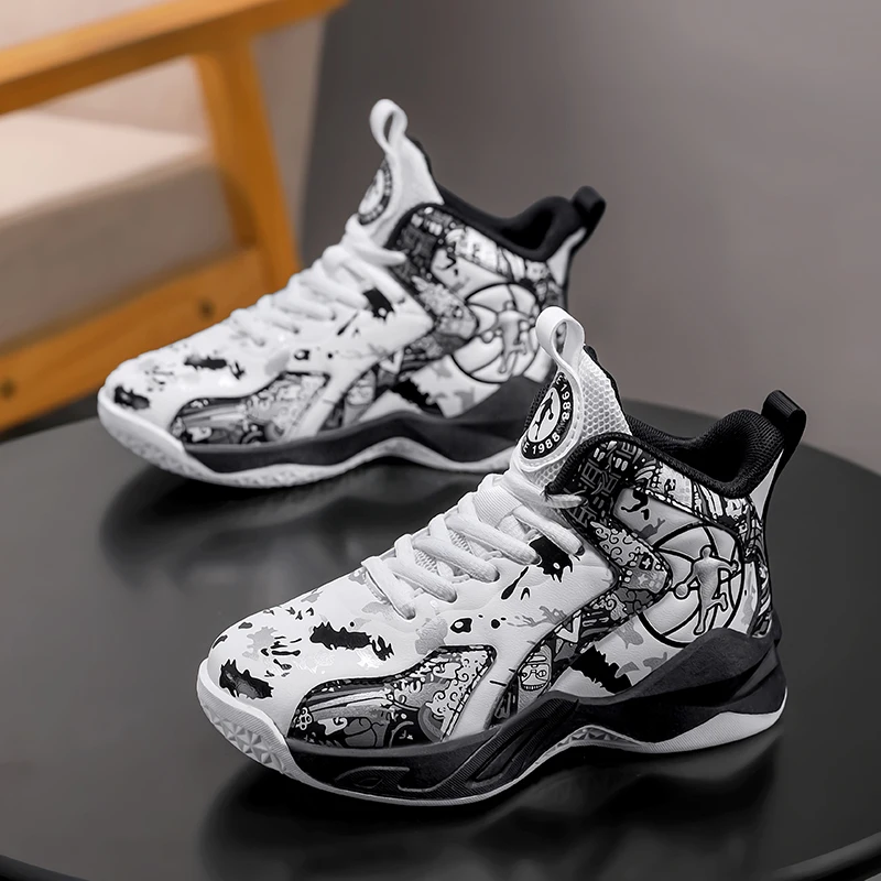 

Детские баскетбольные кроссовки, Нескользящие дышащие кожаные баскетбольные тренировочные кроссовки, спортивная обувь для мальчиков и девочек, детские кроссовки