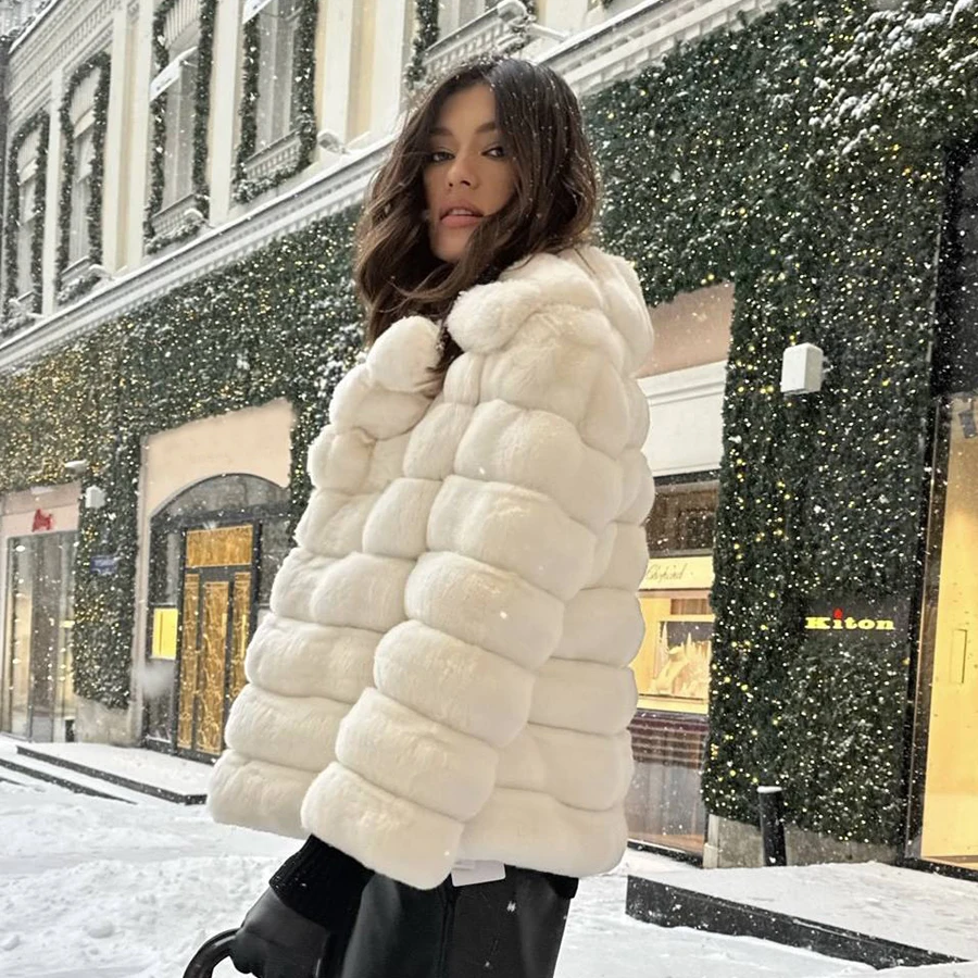 Real Rabbit Fur Coat White Women Jackets For Winter Natural Fur Coat Women Luxury 2024 New In Outerwears