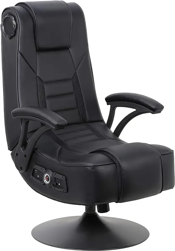 Mammoth Pedestal PC Office Computer Gaming Chair, with Headrest Mounted Speakers, Backrest Subwoofer, Faux Leather,