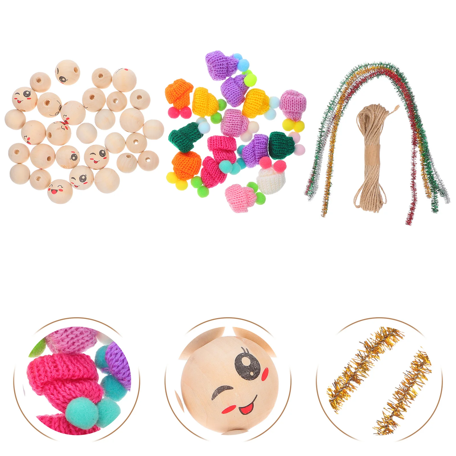 

1Set DIY Christmas Wooden Beads Santa Hat Ornaments Holiday Decorations Snowman Beads Craft Materials for Seasonal Decor