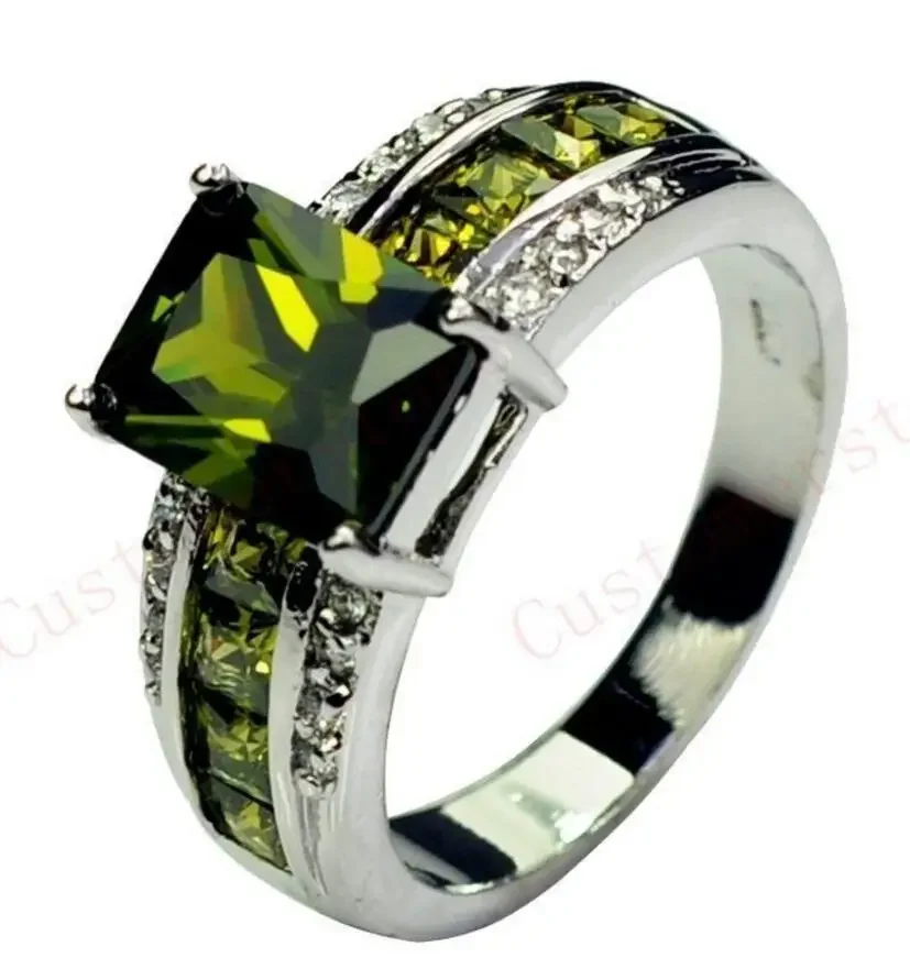 Fashion Plated Olive Green Crystal Inlay Zircon ring size 7.8.9.10