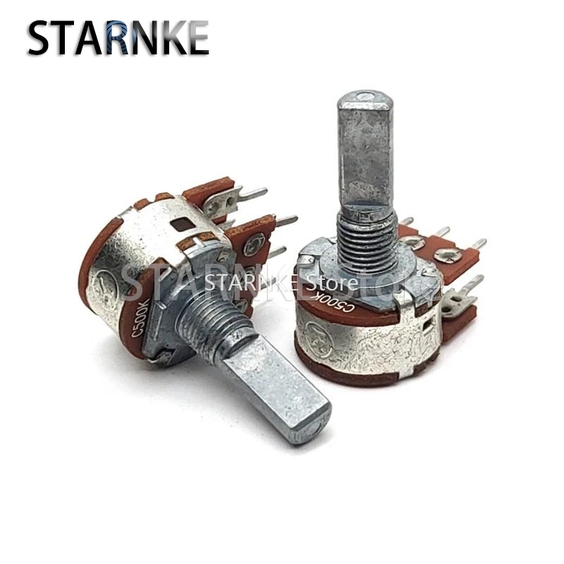 2PCS 16 Type C500K 6-Pin Dual Amplifier Audio Speaker Tone Volume Potentiometer D Shaft Length 20mm