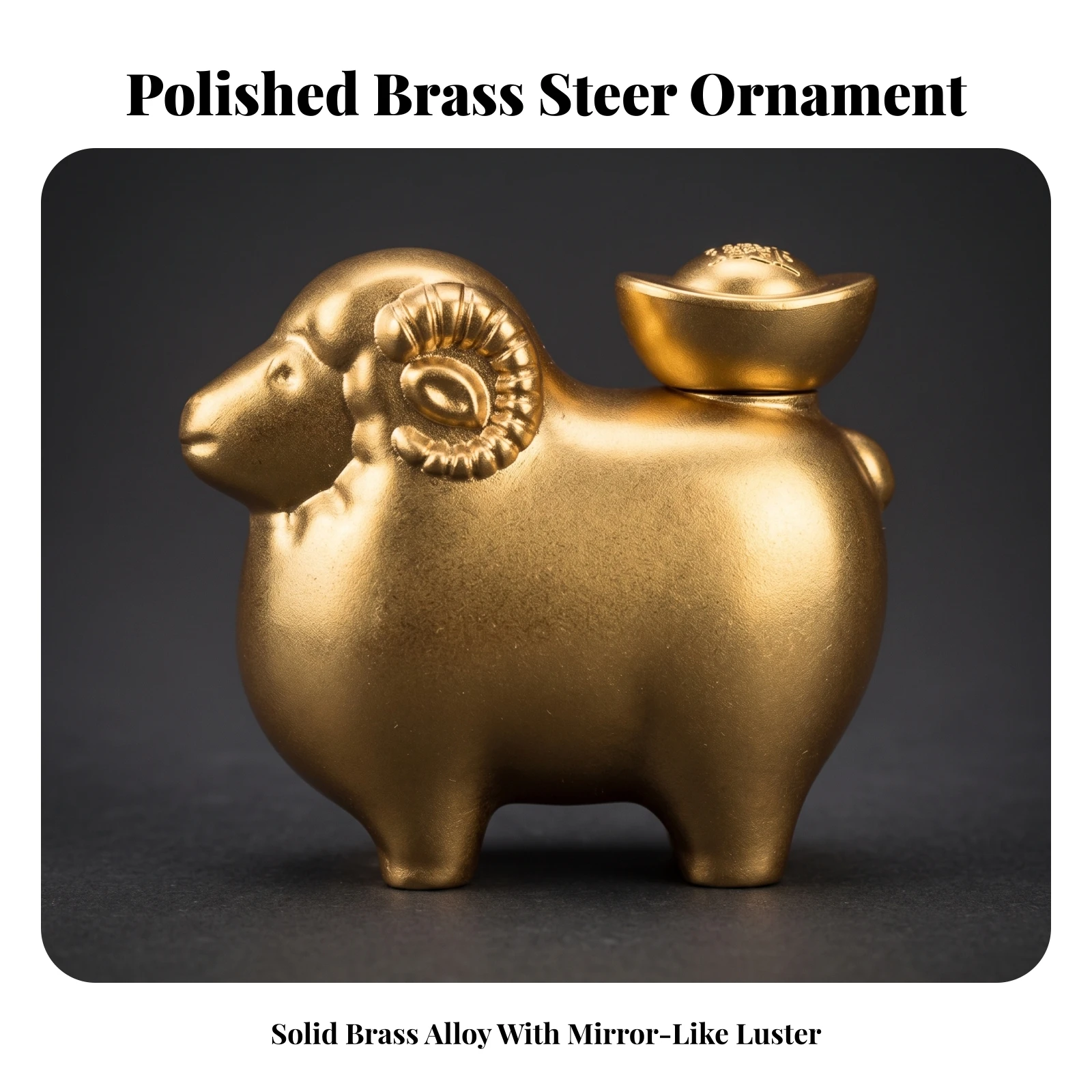 Brass Ram Figurine with Sycee Ingot Decorative Metal Sheep Figurine with Ingot Sheep Figure Tabletop Decor Compact