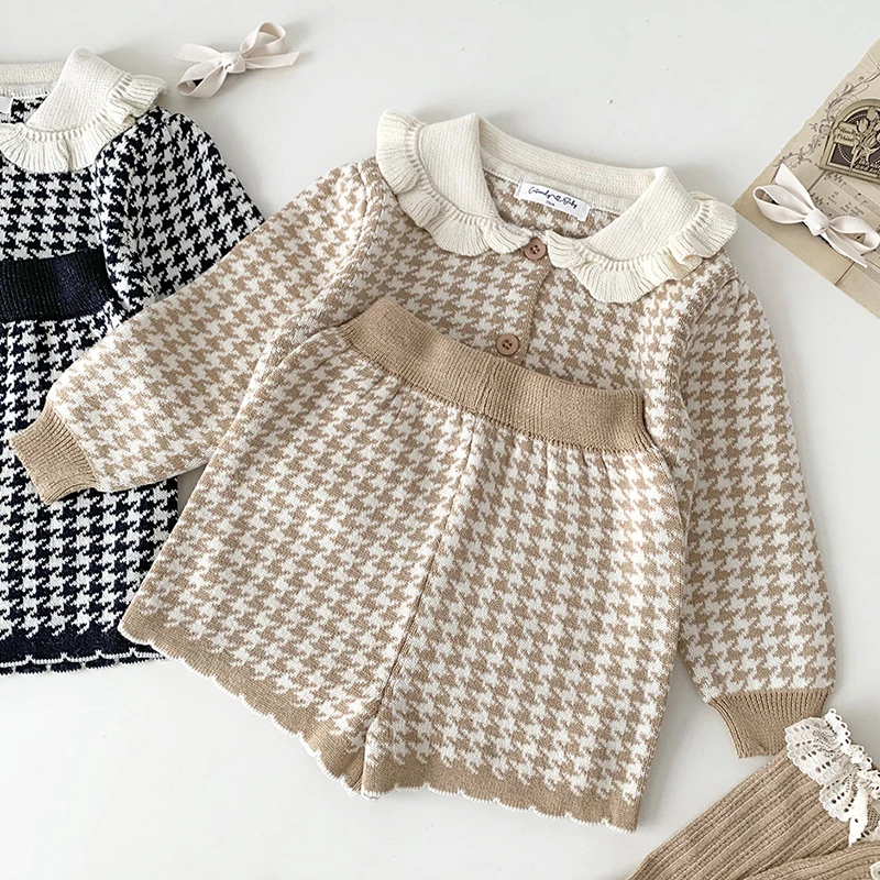 2024 New Autumn Newborn Baby Girls Knitted Clothing Set Long Sleeved Cardigan Coat+Shorts Toddler Baby Girl Clothes Suit