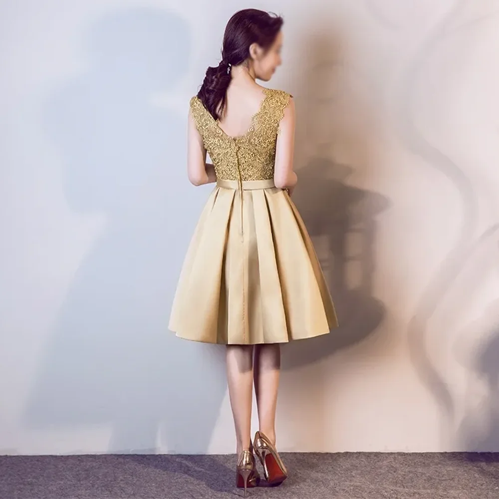 2025 Gold Short Mini Elegant Evening Dresses Backless Party Prom Gowns A-Line Knee-Length Evening Prom Dresses Customized