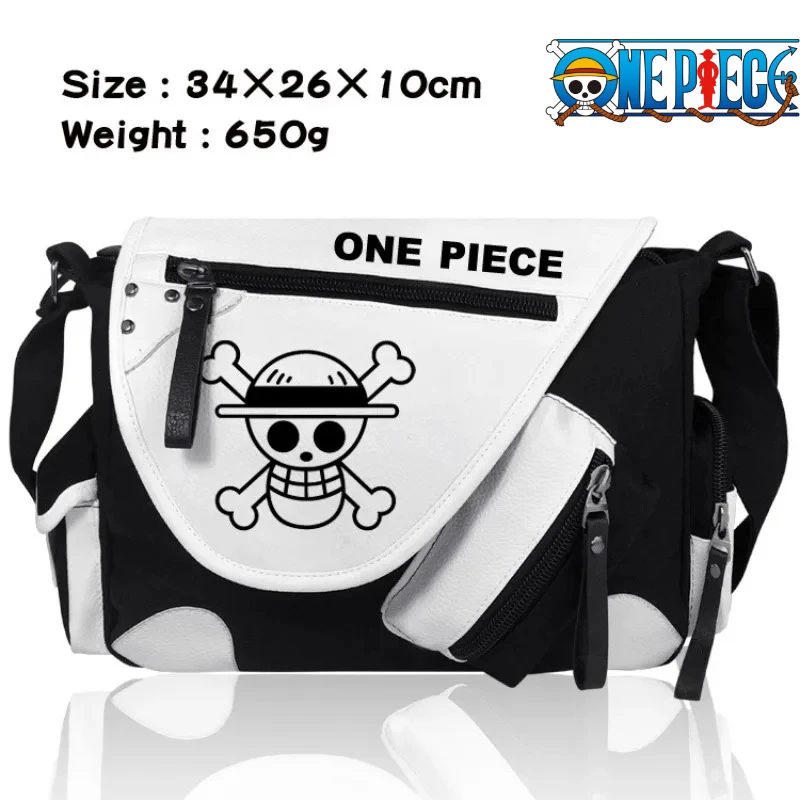 

popular anime One Piece peripheral PU leather crossbody bag casual black white color blocked student single shoulder backpack