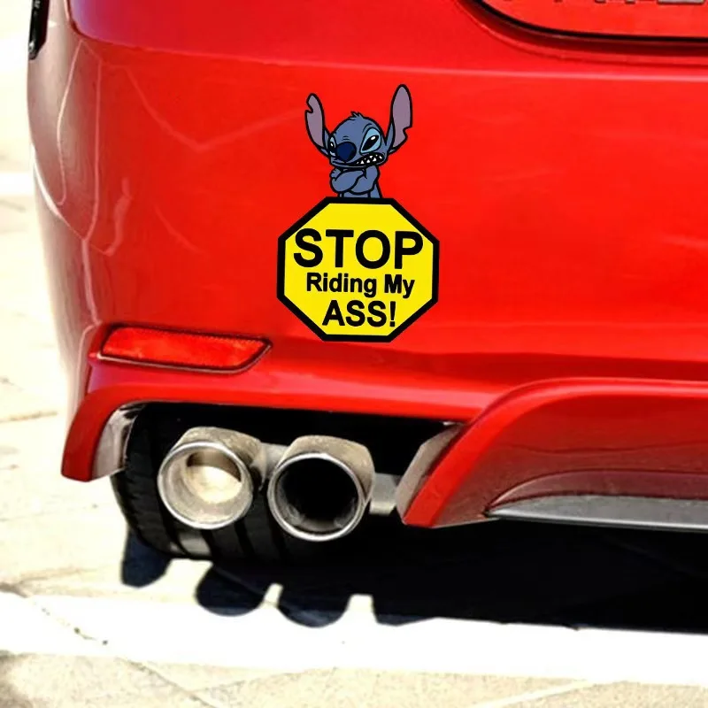 Lilo & Stitch Stop Riding Car Stickers Tear Stickers Without Glue Left Cartoon Window Decoration Reminder Car Body Stickers