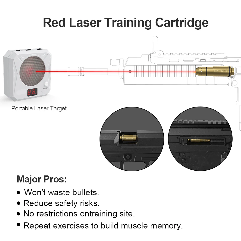 .380ACP/9MM/12GA/38SPL/40S&W/45ACP Red Dot Laser Trainer and Electronic Laser Target Training Toy Equipment with Target Bracket