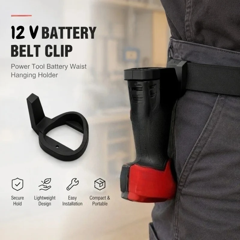 12V Power Tool Battery Waist Clip Holder, Belt‑Mount Lithium‑ion Battery Hanger, Portable Workshop Carry Bracket