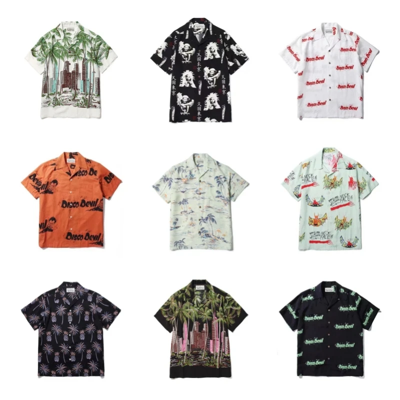 Multicolour Vintage Lapel WACKO MARIA Hawaii Short Sleeve Shirt Best Quality Summer Brand Mens Womens Shirt Tops