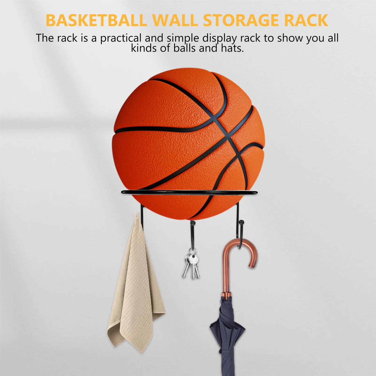 

2Pcs Heavy Duty Wall-Mounted Ball Rack Metal Basketball Storage Stand for Football Rugby Display in Home Office Or Supermarket
