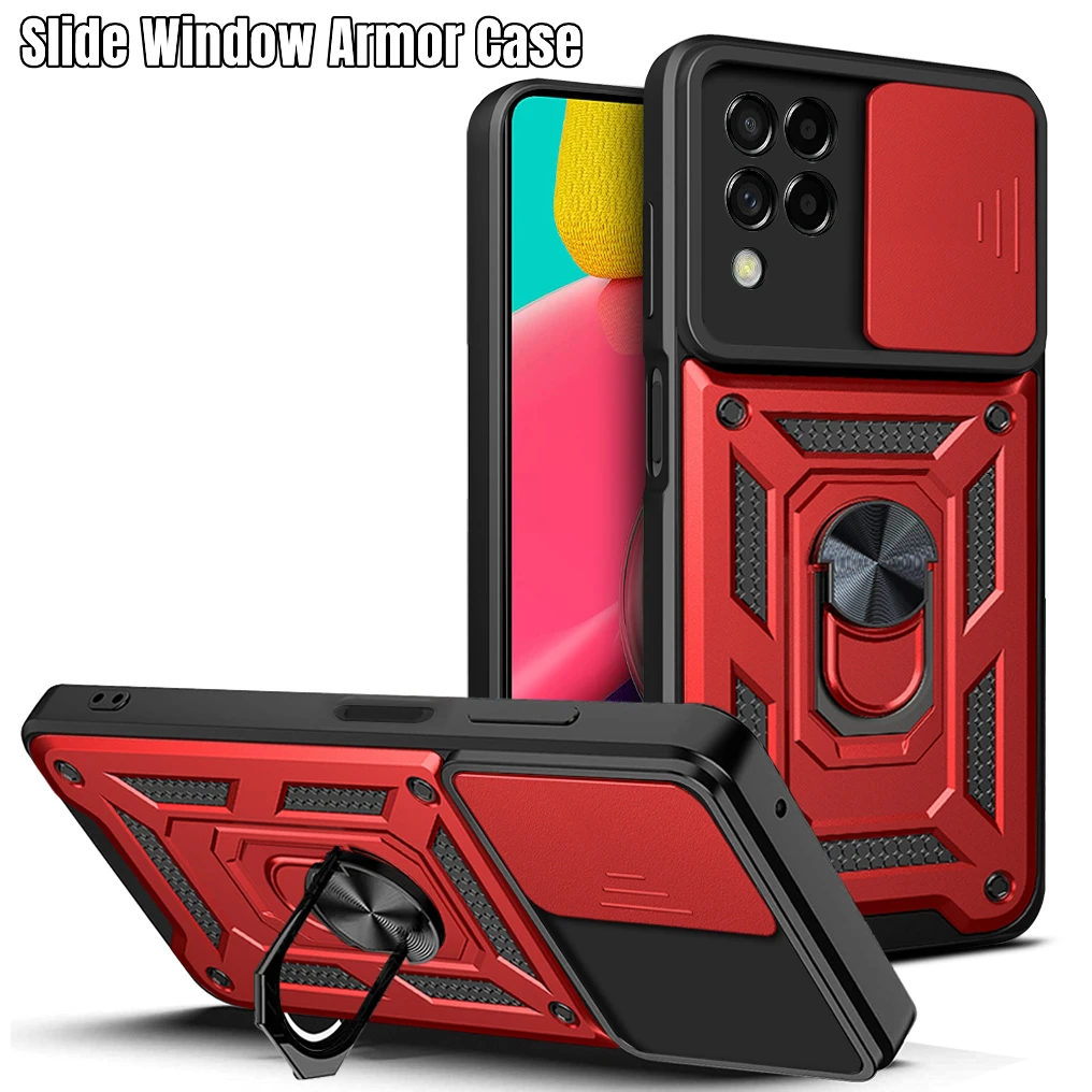 ShockProof Armor Coque For Samsung Galaxy M52 M32 M22 M51 M23 M33 M62 M12 M11 F23 Push Slide Window Magnet Ring Shell Case Cover