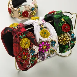 European and American Style Baroque Fabric Wide Brim HairBand Women's Trend Diamond Crystal Flower Pearl Hair Accessories