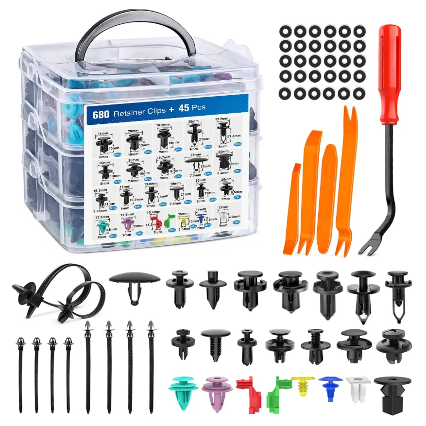 

725 Bumper Clips Car Retainer Clips Plastic Fasteners Kit Auto Body Push Rivets Fender Liner Clip Set Toyota GM Ford Honda Chevy