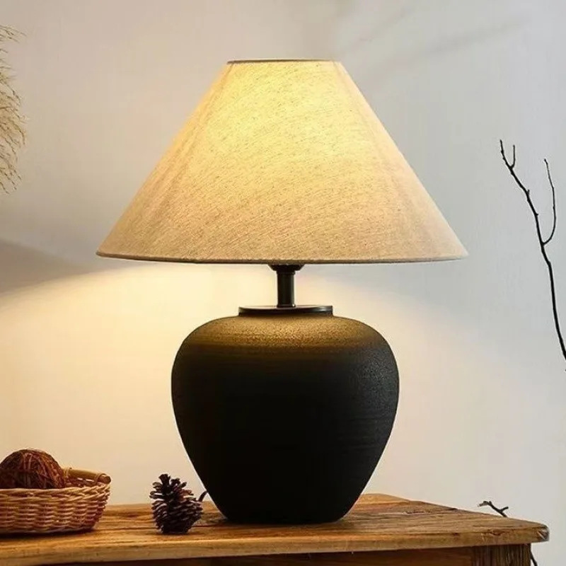 

Pottery pot wind table lamp wind living room study ornament homestay retro Japanese table lamp