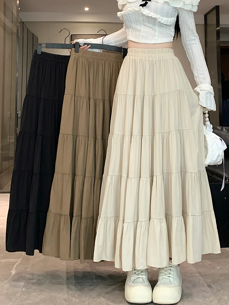 

High Waist A-Line Skirt Cake Sle Midi Length Light Beige Women's Autumn New Design Sensation f Body Skirt Commute Friendly